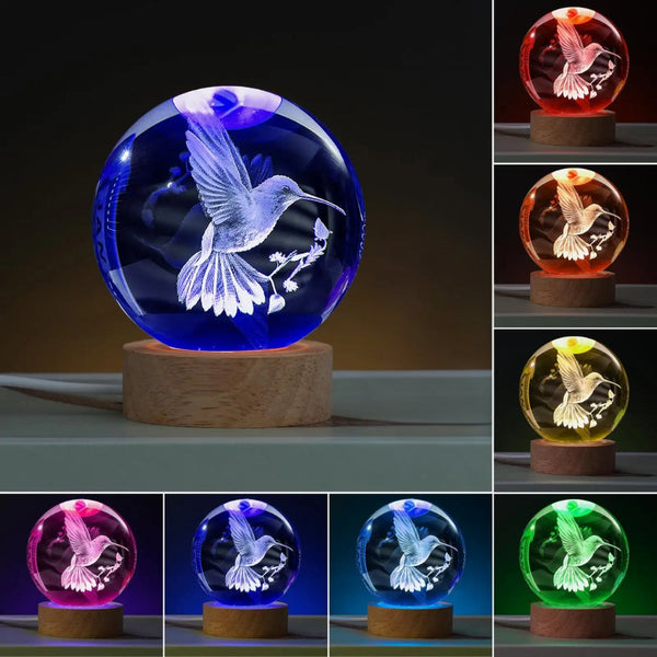3D Hummingbird Crystal Ball Laser Engraved Home Decoration Crystal Glass