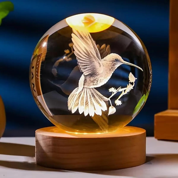 3D Hummingbird Crystal Ball Laser Engraved Home Decoration Crystal Glass