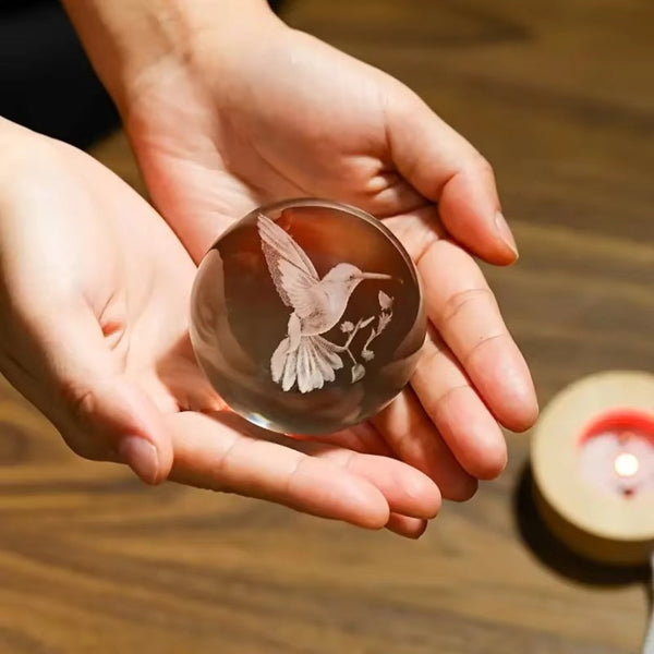 3D Hummingbird Crystal Ball Laser Engraved Home Decoration Crystal Glass