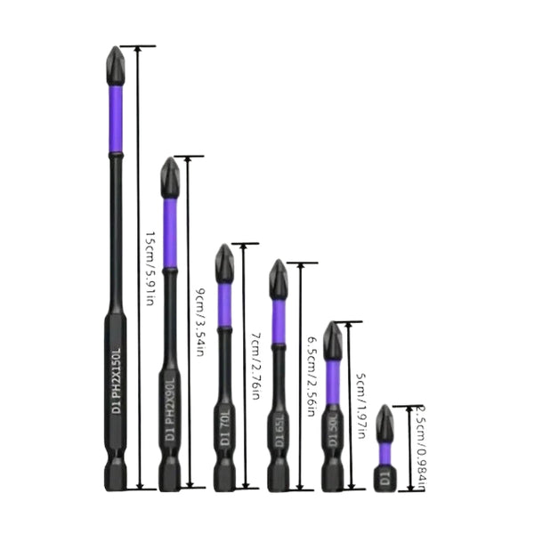 6/12 Pcs Magnetic Screwdriver Bits Non Slip Shockproof Phillips Impact Screwdrivers