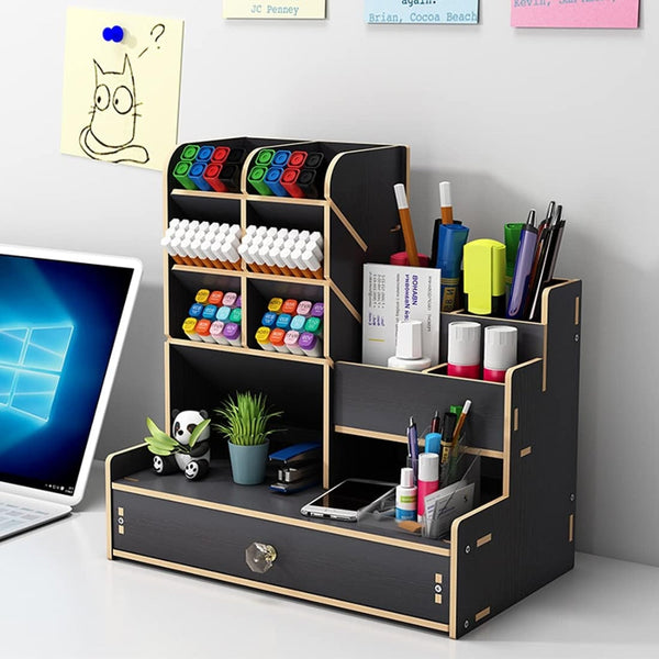 Desk Organiser Diy Desktop Tidy Pen Holder With Drawer Pen Holders