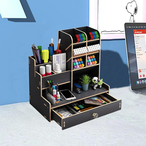 Desk Organiser Diy Desktop Tidy Pen Holder With Drawer Pen Holders