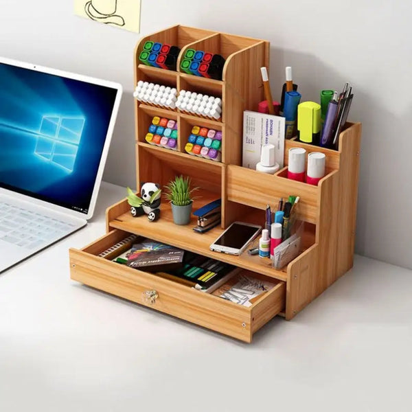 Desk Organiser Diy Desktop Tidy Pen Holder With Drawer Pen Holders