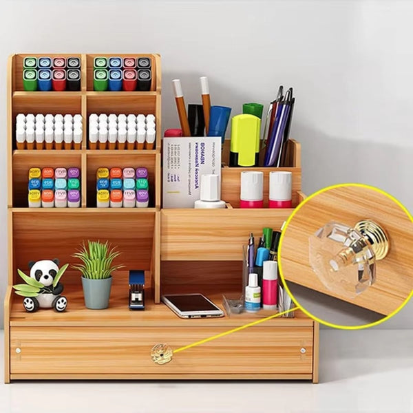 Desk Organiser Diy Desktop Tidy Pen Holder With Drawer Pen Holders