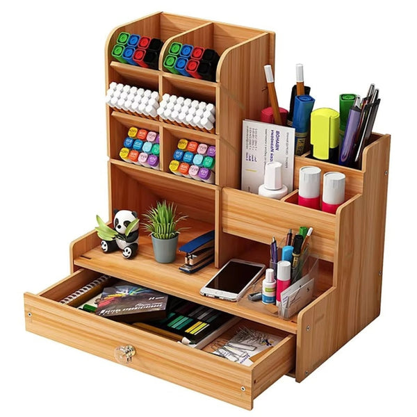 Desk Organiser Diy Desktop Tidy Pen Holder With Drawer Pen Holders