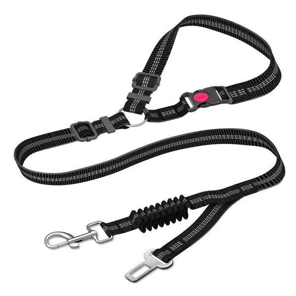 Heavy Duty Dog Car Seat Belt With Striped Nylon Design Pet Transport