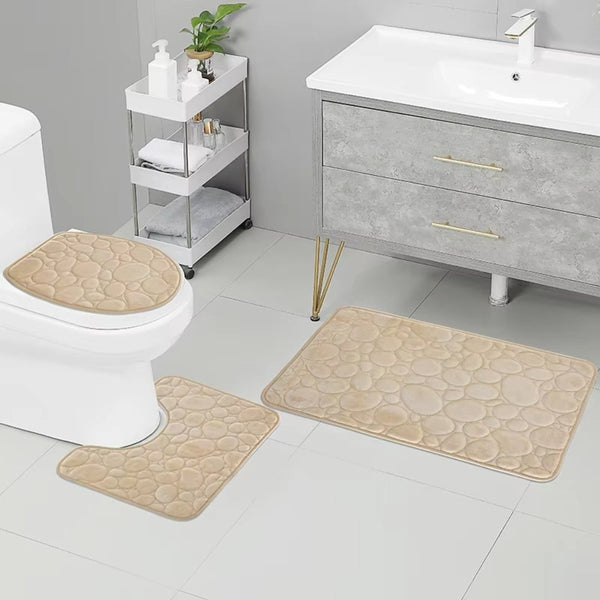 Water Absorbing Non Slip 3 Piece Bathroom Mat Set Bath Mats Rugs & Toilet Covers