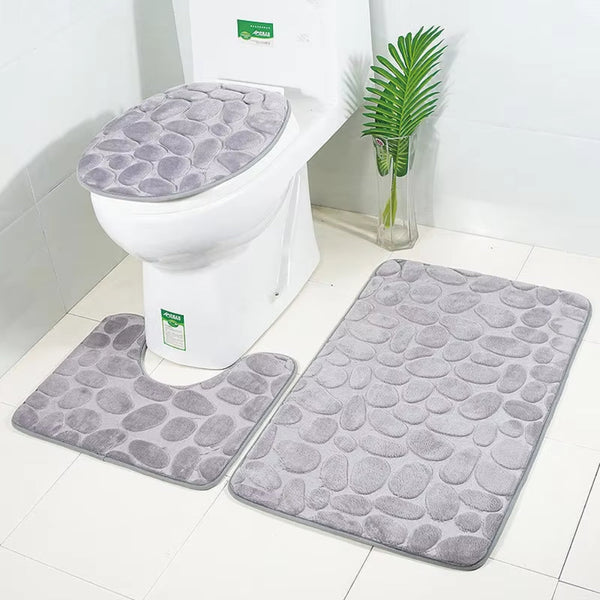 Water Absorbing Non Slip 3 Piece Bathroom Mat Set Bath Mats Rugs & Toilet Covers