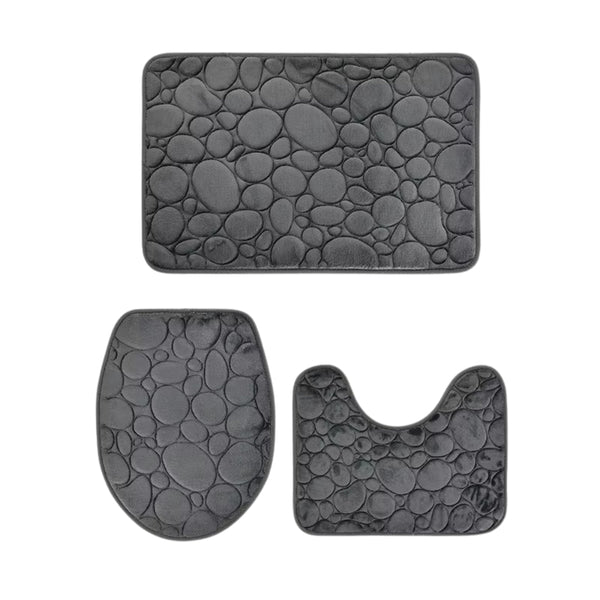 Water Absorbing Non Slip 3 Piece Bathroom Mat Set Bath Mats Rugs & Toilet Covers