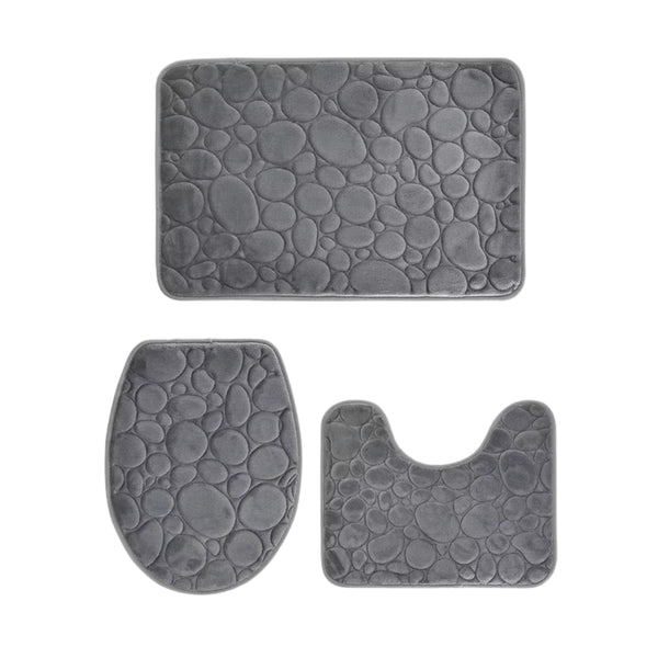 Water Absorbing Non Slip 3 Piece Bathroom Mat Set Bath Mats Rugs & Toilet Covers