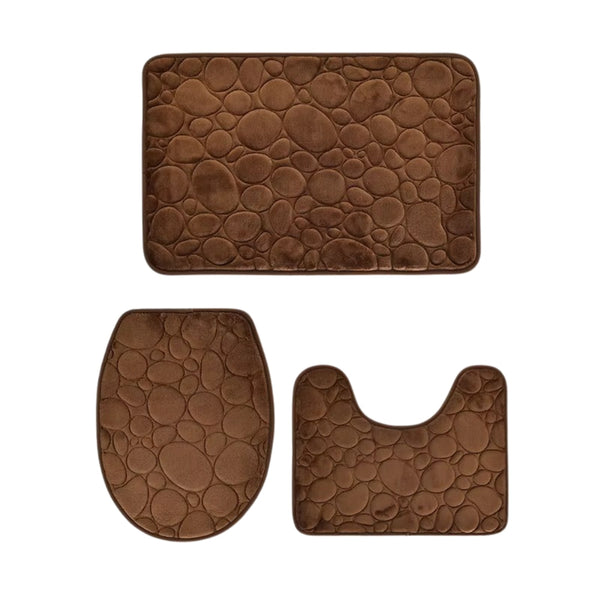 Water Absorbing Non Slip 3 Piece Bathroom Mat Set Bath Mats Rugs & Toilet Covers