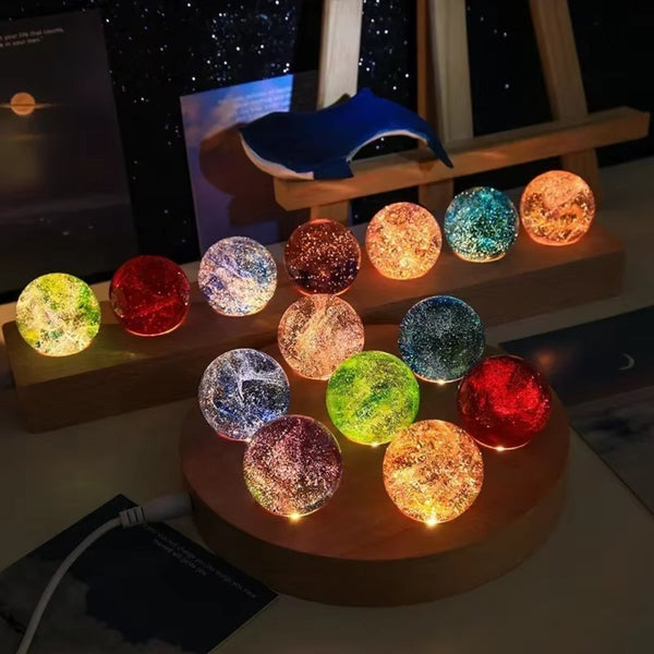 Colorful Glass Star Ball Set Luminous Planets Astronomy Inspired Figurines
