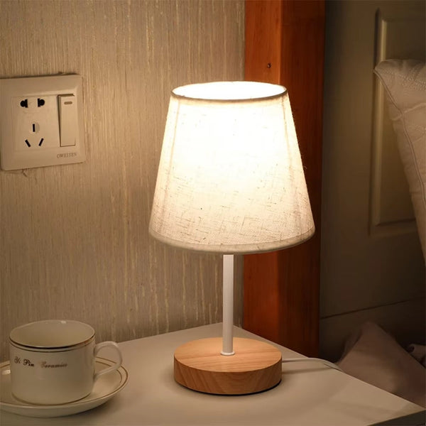 Solid Wood Cloth Nordic Decorative Table Bedroom Bedside Lamp Lamps