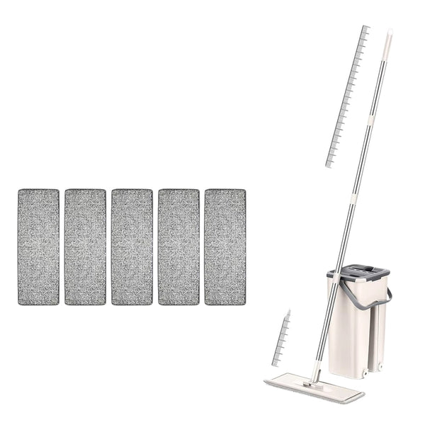 Hands Free Flat Floor Mop And Bucket System With Washable Microfiber Pads Mop & Broom Accessories