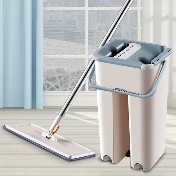 Hands Free Flat Floor Mop And Bucket System With Washable Microfiber Pads Mop & Broom Accessories