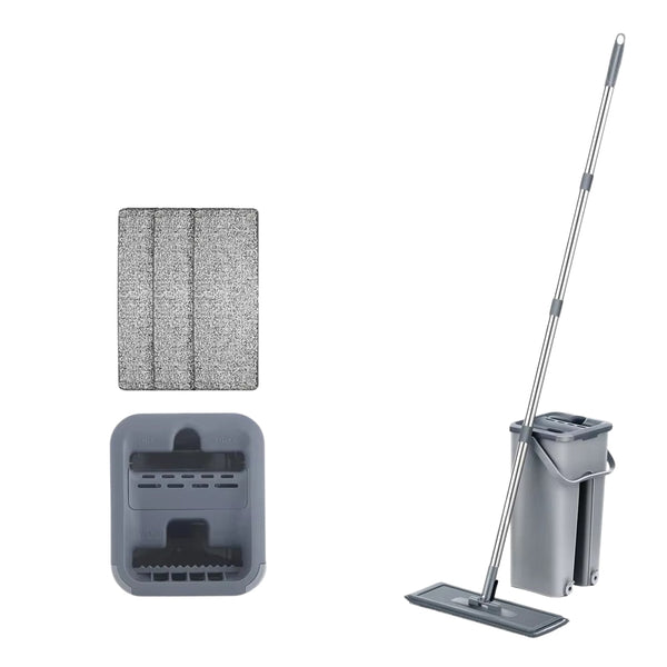 Hands Free Flat Floor Mop And Bucket System With Washable Microfiber Pads Mop & Broom Accessories