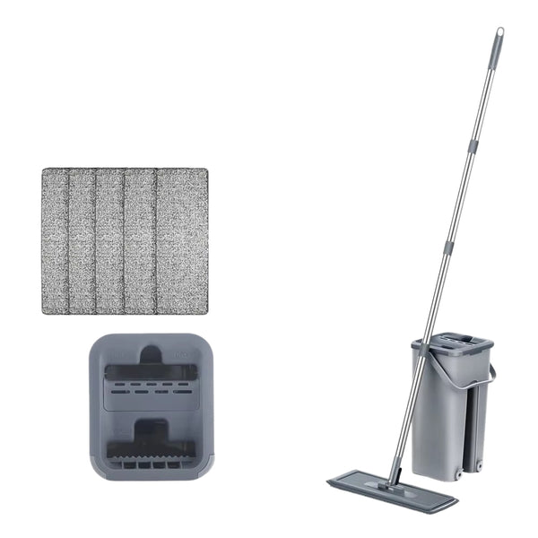 Hands Free Flat Floor Mop And Bucket System With Washable Microfiber Pads Mop & Broom Accessories