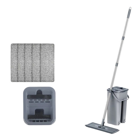 Hands Free Flat Floor Mop And Bucket System With Washable Microfiber Pads Mop & Broom Accessories