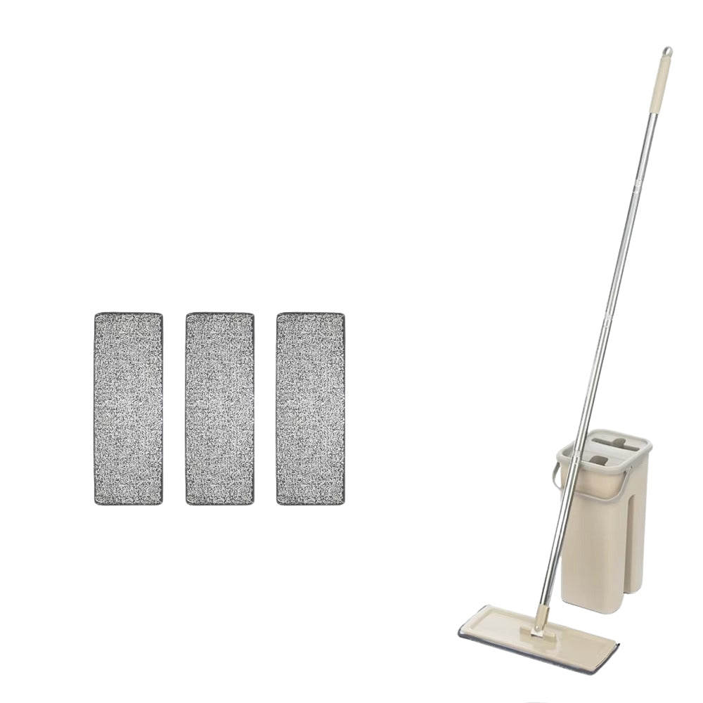 Hands Free Flat Floor Mop And Bucket System With Washable Microfiber Pads Mop & Broom Accessories