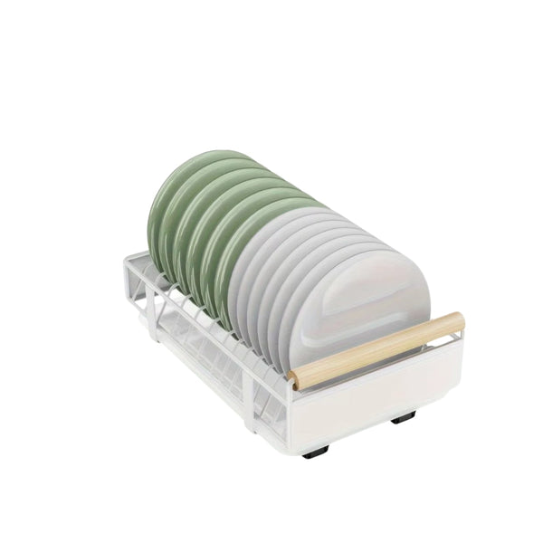 Pull Out Dish Rack With Wooden Handle And Drain Tray Racks & Holders