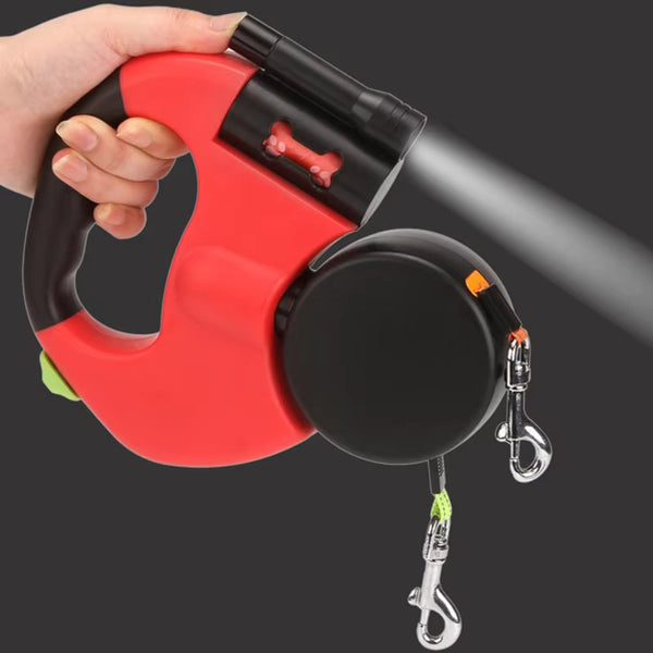 Retractable Dual Dog Leash With Led Light And Independent Braking Leads & Head Collars