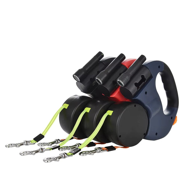 Retractable Dual Dog Leash With Led Light And Independent Braking Leads & Head Collars