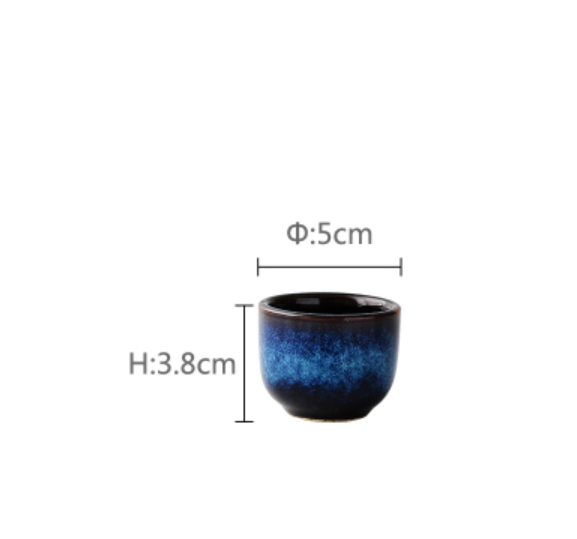 Blue Ceramic Japanese Sake Set Cups & Saucers