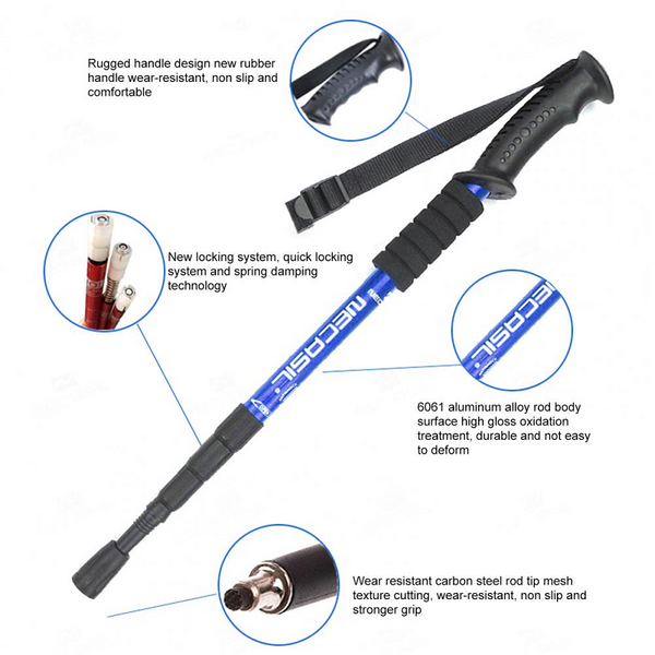 Straight Shank Trekking Pole Lock Telescopic Belt 3 Section Shock Absorber Walking & Trekking Sticks