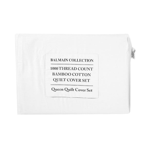 Royal Comfort Balmain 1000Tc Bamboo Cotton Quilt Cover Sets (Queen) White Quilt Covers