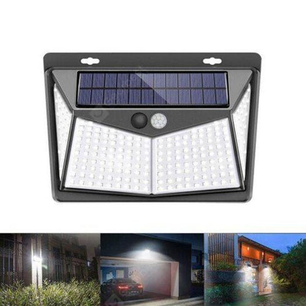 208 Led Outdoor Human Motion Sensing Lamp 1400Lm Solar Powered Wall Light 3 Modes Black