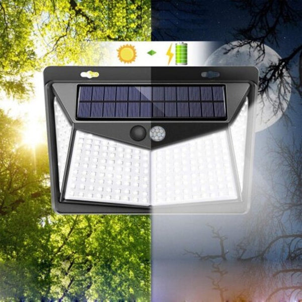 208 Led Outdoor Human Motion Sensing Lamp 1400Lm Solar Powered Wall Light 3 Modes Black Landscape & Walkway Lights
