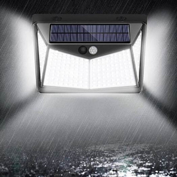 208 Led Outdoor Human Motion Sensing Lamp 1400Lm Solar Powered Wall Light 3 Modes Black Landscape & Walkway Lights