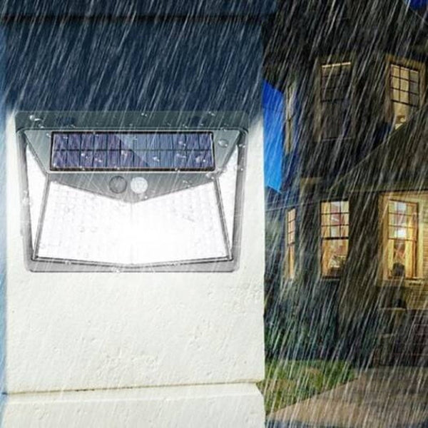 208 Led Outdoor Human Motion Sensing Lamp 1400Lm Solar Powered Wall Light 3 Modes Black Landscape & Walkway Lights