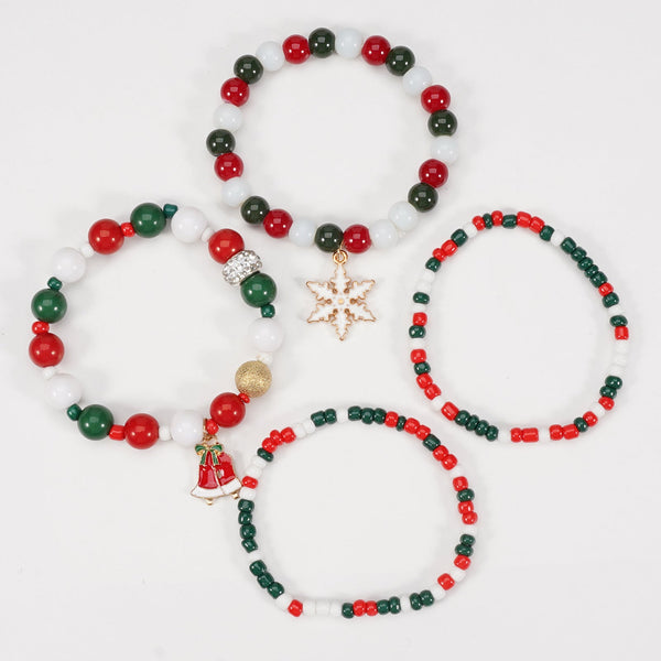 Christmas Bracelet Elastic Rope Snowman Snowflake Tree Santa Deer Hat Pendant Gift Bracelets