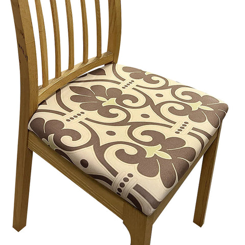 Chair Cover Brown Beige Pattern Print Stretch Seat For Dinning Kitchen Slipcovers