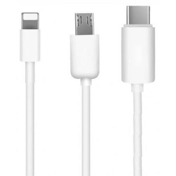 20Cm Usb 2.0 High Speed 3 In 1 Type 8 Pin Micro Usbcharging Cable White