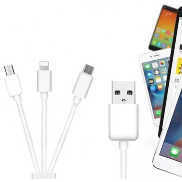 20Cm Usb 2.0 High Speed 3 In 1 Type 8 Pin Micro Usbcharging Cable White