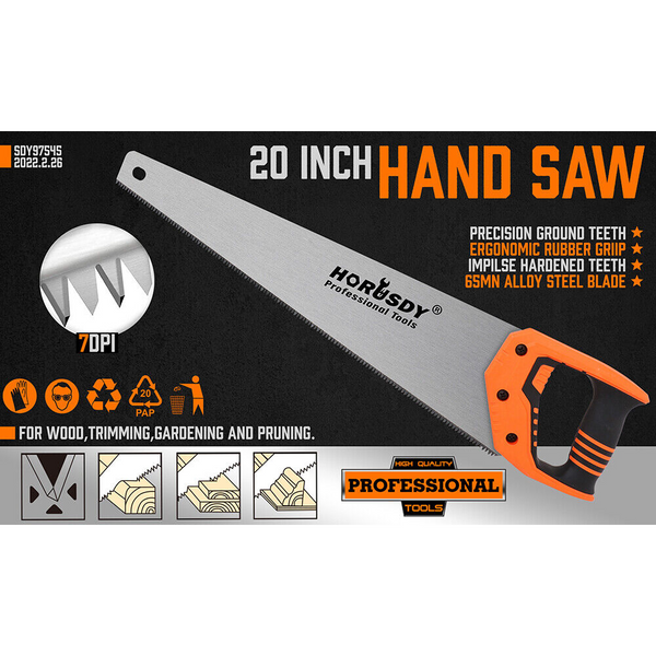 Horusdy 20" Hand Saw Sharp Cut Wood Plastic Cutting Heavy Duty Crosscut 600Mm Long Saws
