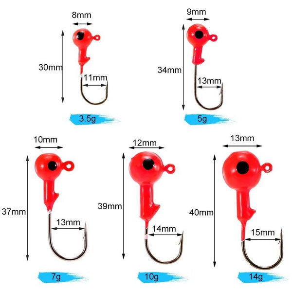 20Pcs Jig Head Fishing Barbed Fish 3.5G 7G 10G 14G Orange Hooks