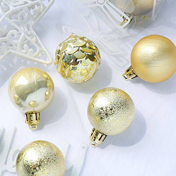20Pcs 4Cm Christmas Tree Ball Hanging Multi-Styles Electroplating Decor Gold