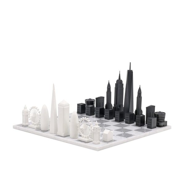 Skyline Chess Vs New York Edition Acrylic Pieces Marble Board Grey White Contemporary Chess