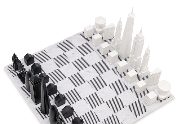 Skyline Chess Vs New York Edition Acrylic Pieces Marble Board Grey White Contemporary Chess