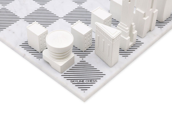 Skyline Chess Vs New York Edition Acrylic Pieces Marble Board Grey White Contemporary Chess
