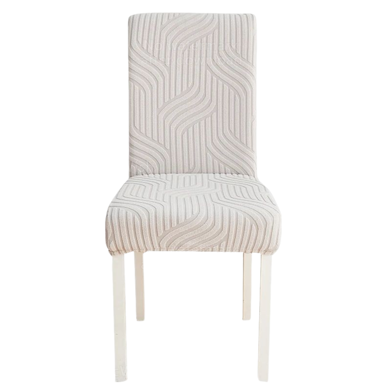 Chair Cover Light Grey Linear Design Anti Dirt Elastic Material For Slipcovers