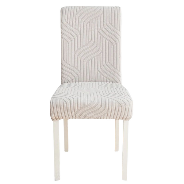 Chair Cover Light Grey Linear Design Anti Dirt Elastic Material For Slipcovers