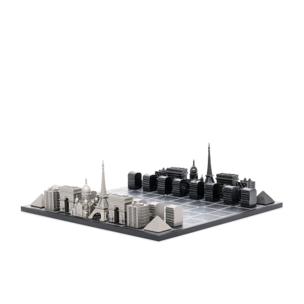 Skyline Chess Paris Edition Stainless Steel Pieces Wood Board With Map Contemporary Chess