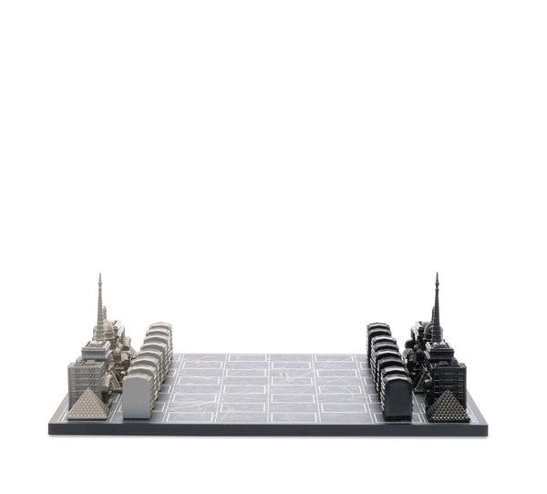 Skyline Chess Paris Edition Stainless Steel Pieces Wood Board With Map Contemporary Chess