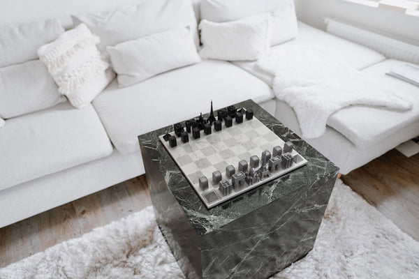 Skyline Chess Paris Edition Stainless Steel Pieces Wood Board With Map Contemporary Chess