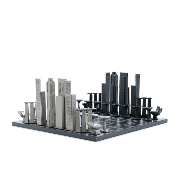 Skyline Chess Singapore Edition Stainless Steel Pieces And Wood Board Set Contemporary Chess