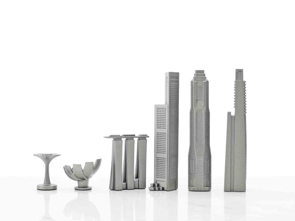 Skyline Chess Singapore Edition Stainless Steel Pieces And Wood Board Set Contemporary Chess